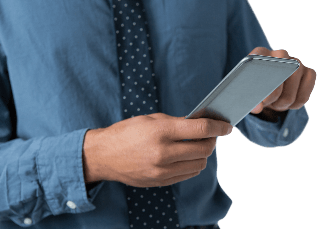 Businessman Holding Smartphone on Transparent Background