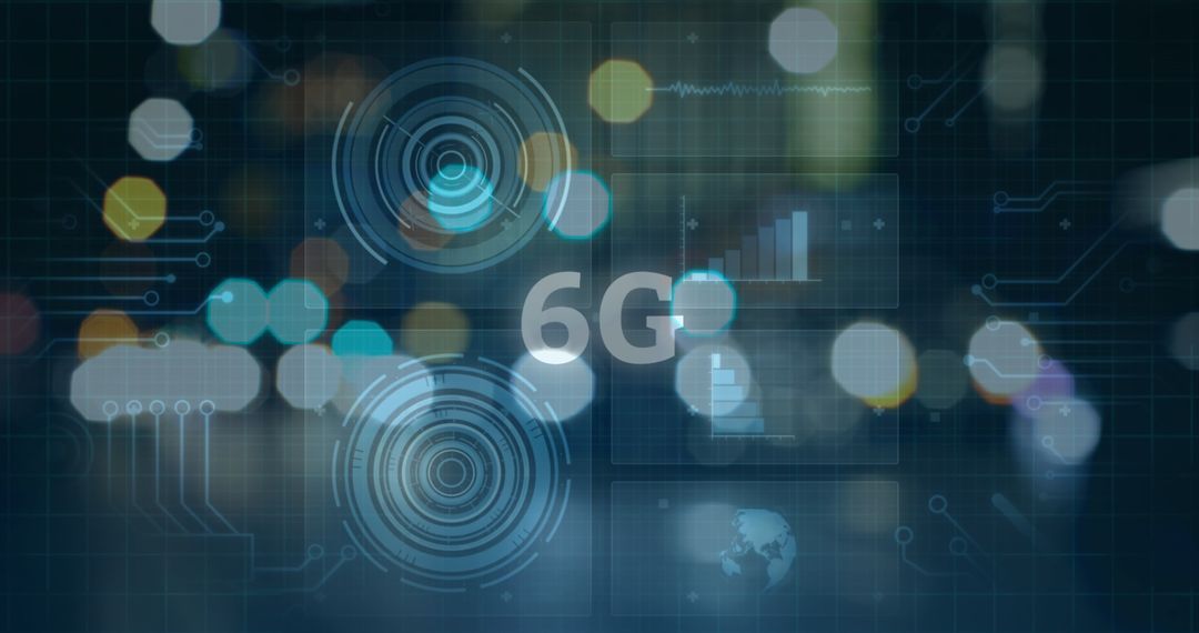 6G Technology Conceptual Visual with Digital Interface and City Lights