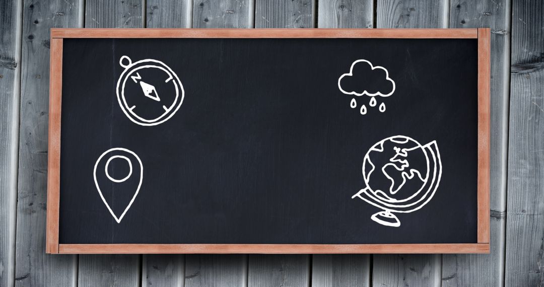 Chalkboard Illustrations of Geography and Weather Concepts in Classroom