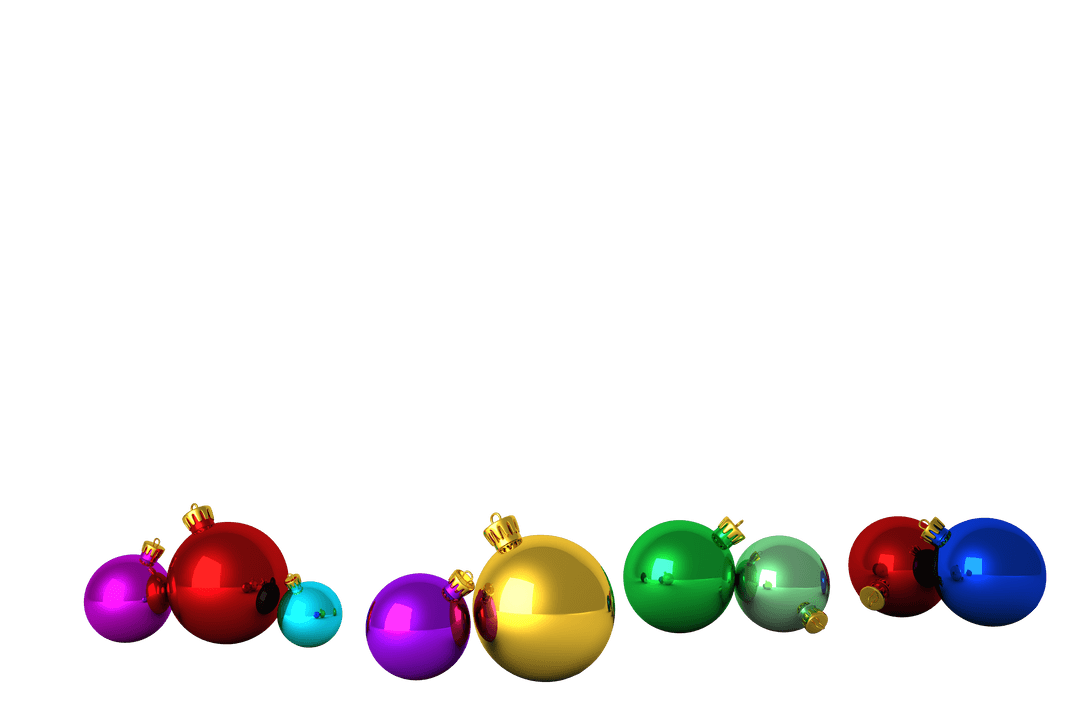 Transparent Colorful Christmas Ornaments on Transparent Background