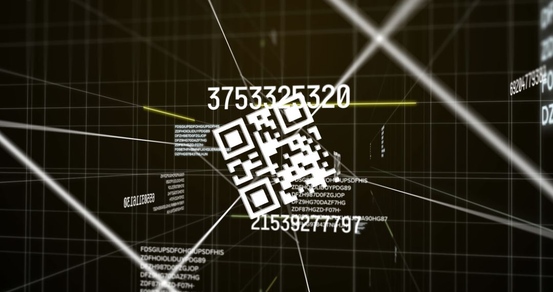 Digital Overlay of QR Code on Futuristic Grid Network