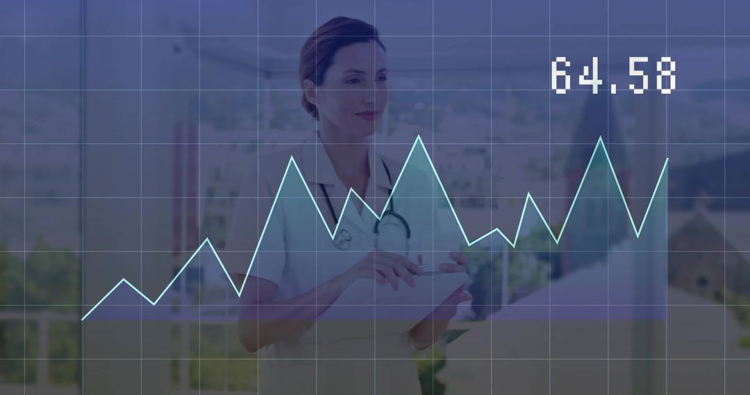 Medical Professional Analyzing Data with 64.58 Growth Chart