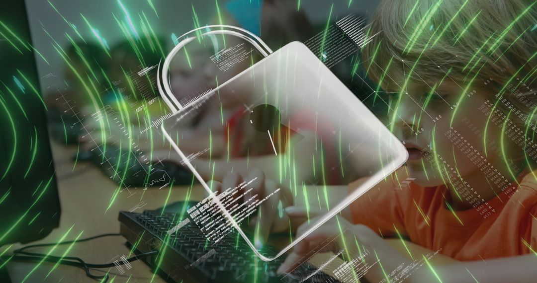Children learning coding with digital technology overlays