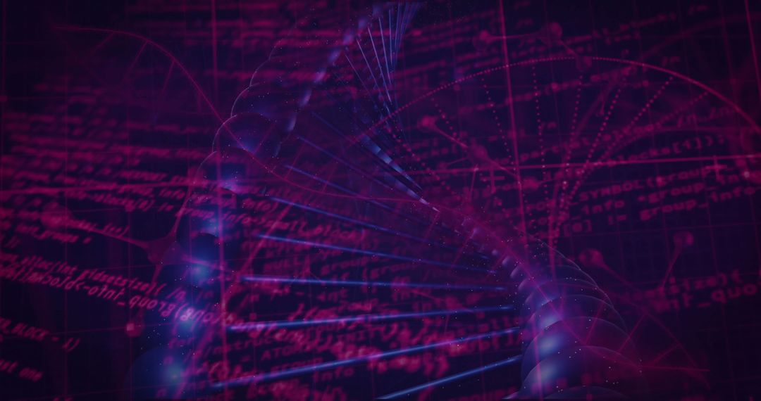Futuristic DNA Helix with Digital Data Elements Overlay