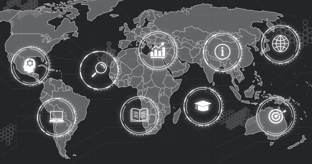 Global Industry Icons on World Map Background