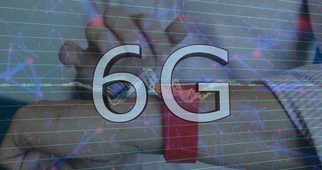 Caucasian Businessman Utilizing Smartwatch with 6G Network Concept