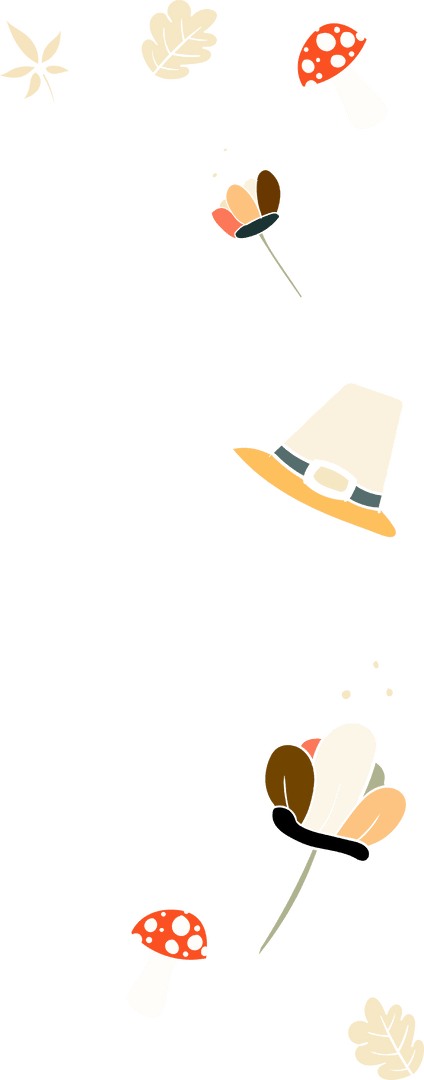 Transparent Floral and Hat Border with Mushrooms