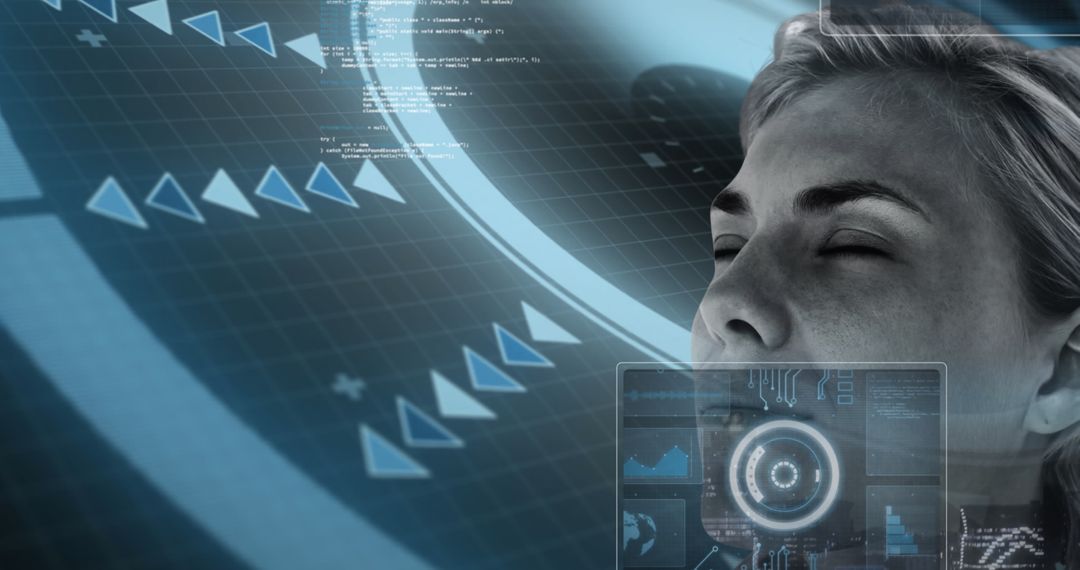 Futuristic Digital Interface Overlay on Woman's Face