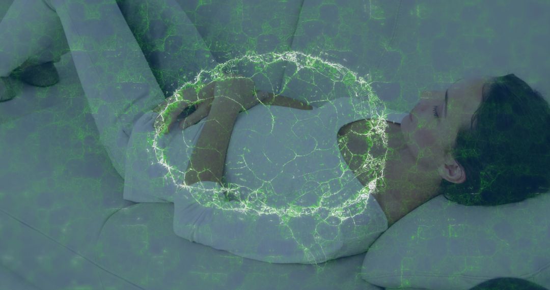 Digital Brain Overlay Whiles Woman Rests on Couch