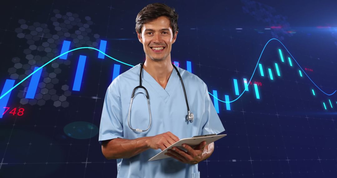Doctor Analyzing Financial Data in Healthcare Technology Concept