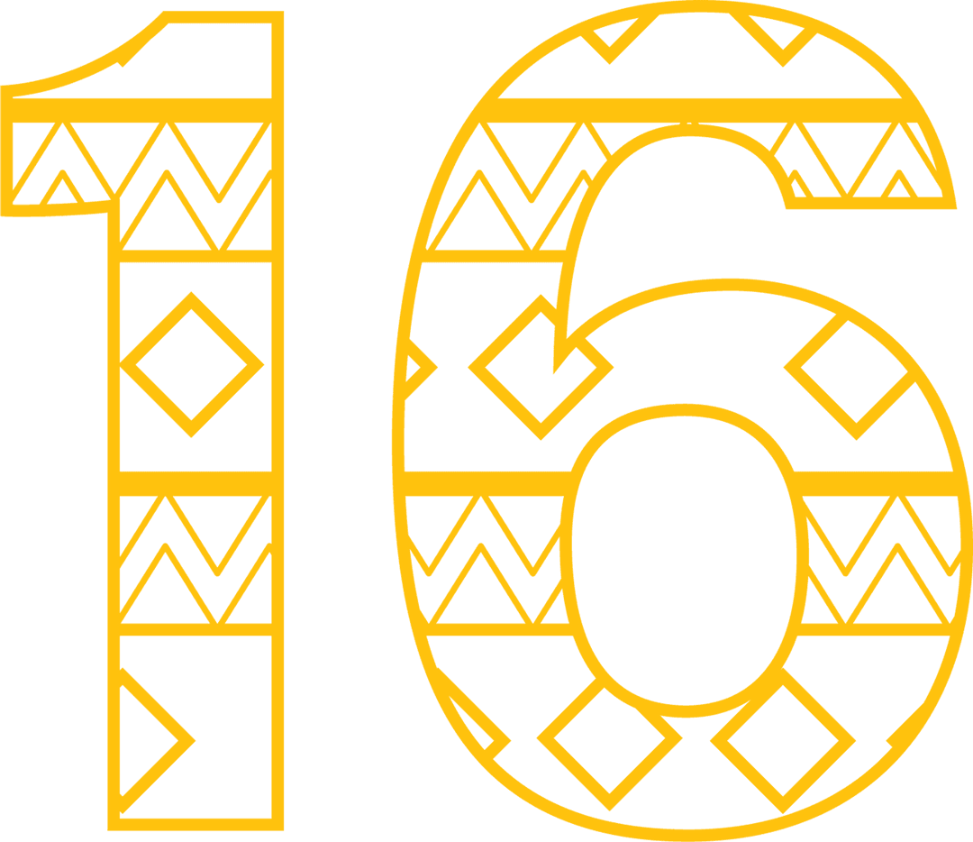 Yellow Number 16 with Geometric Pattern Transparent Background