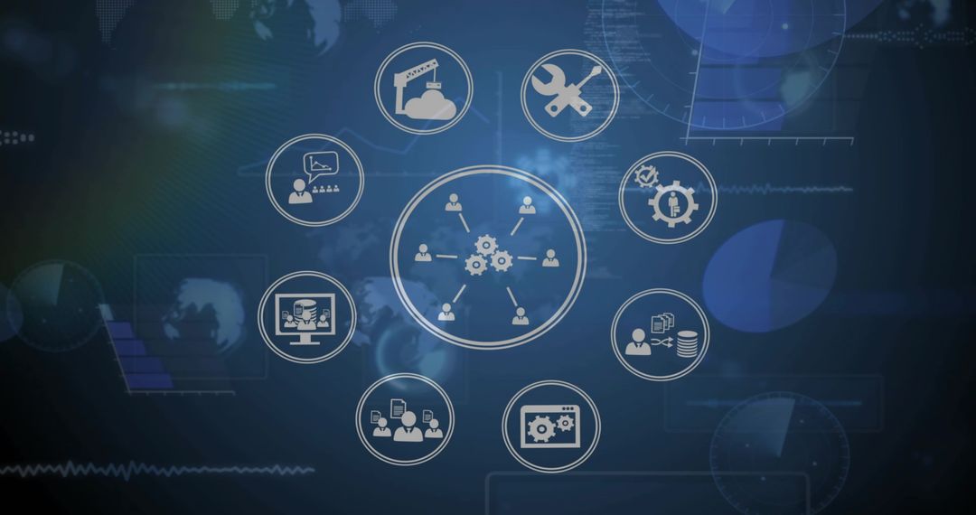Business Network Technology Connecting Icons on Digital Dashboard
