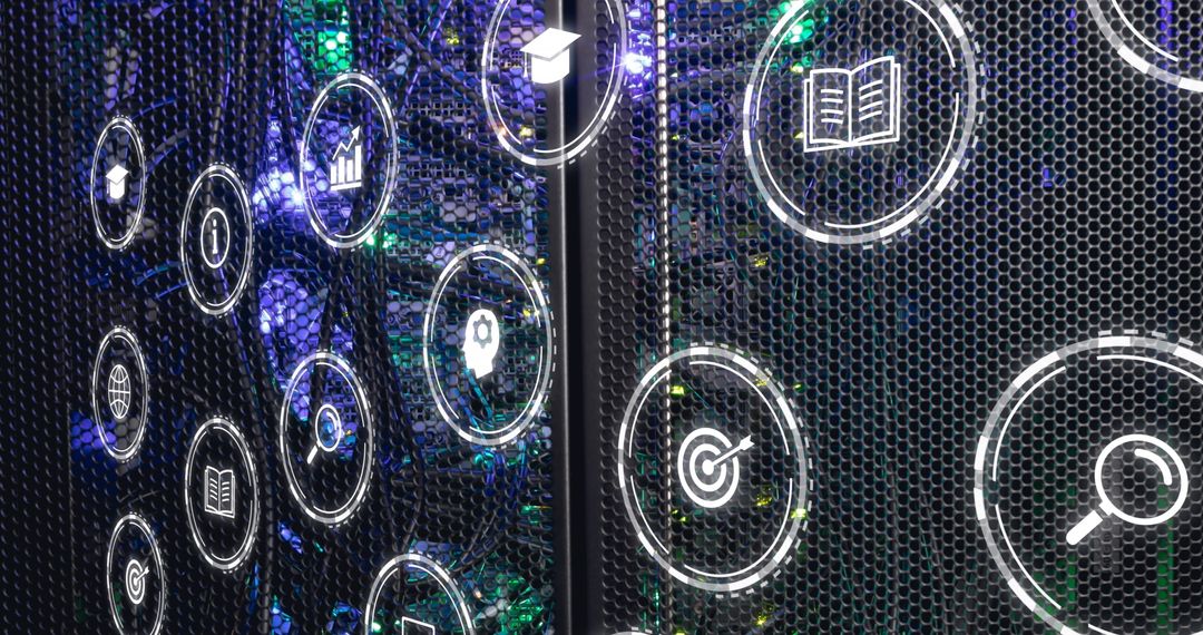 Digital Icons and Computer Server Indicating Data Storage Technology