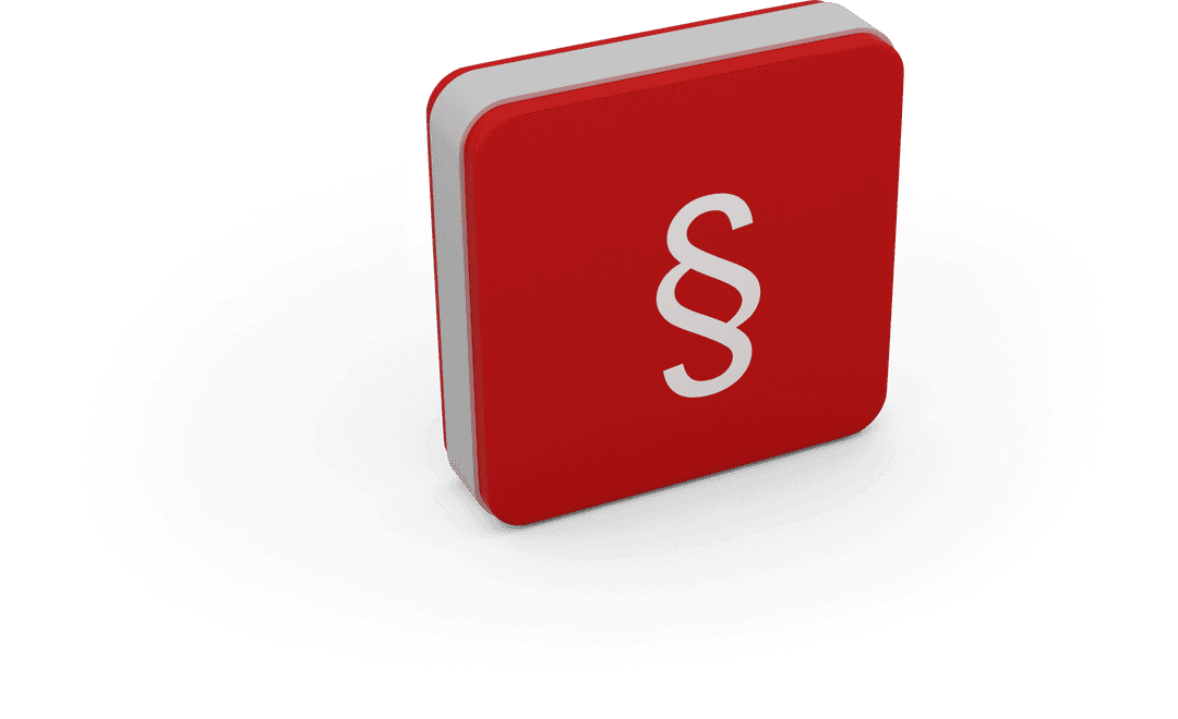 Illustrative Red Block with Symbol: Section Sign on Transparent Background