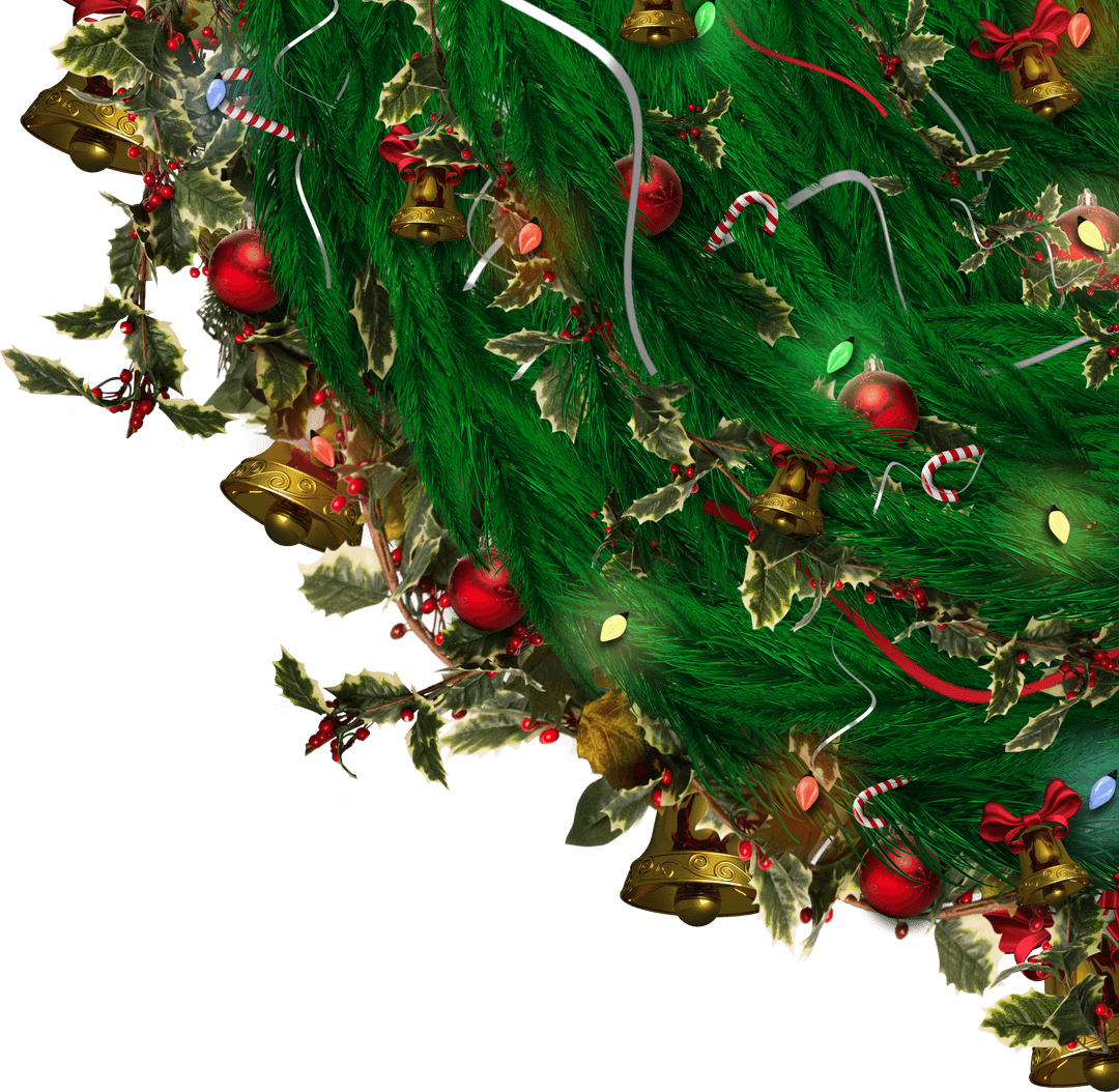 Festive Christmas Tree Decorated with Colorful Ornaments Transparent