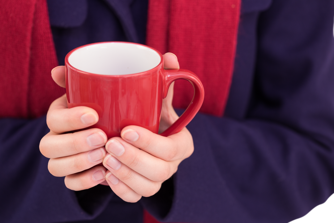 Close Up of Hands Holding Warm Red Mug in Cold Weather, Transparent Background - Download Free Stock Images Pikwizard.com