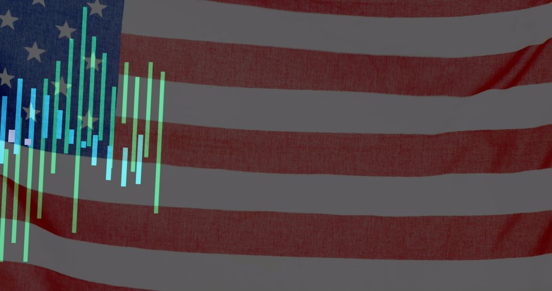 Data Analysis Overlay on American Flag Conveying Digital Economy