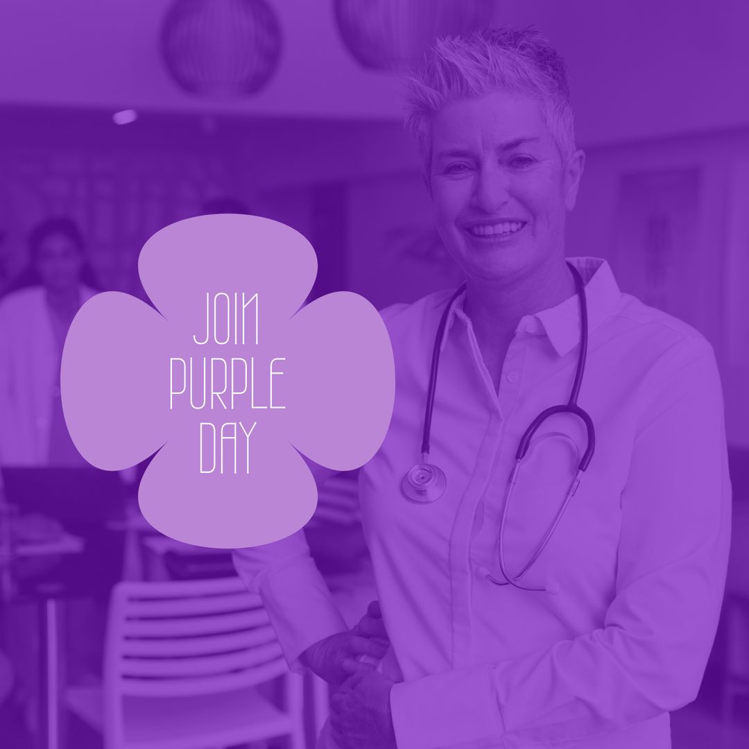 Join Purple Day Celebration with Smiling Female Doctor - Download Free Stock Templates Pikwizard.com