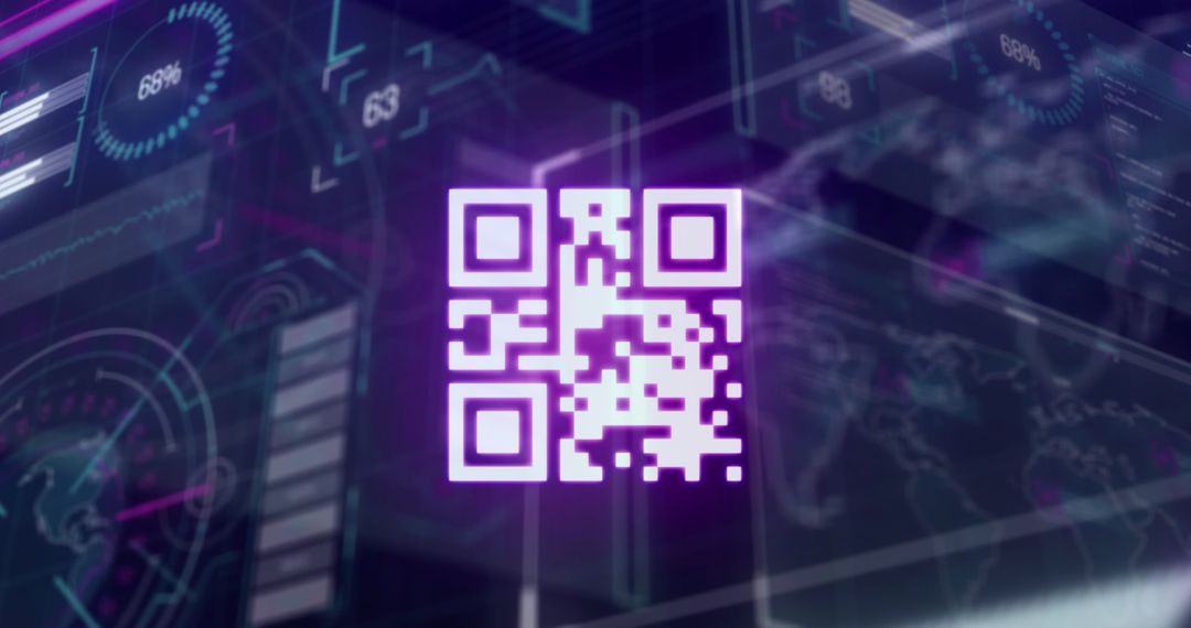 Glowing QR Code in Futuristic Digital Interface