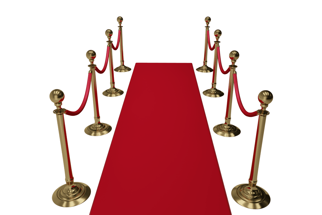 Luxurious Red Carpet with Golden Stanchions on Transparent Background