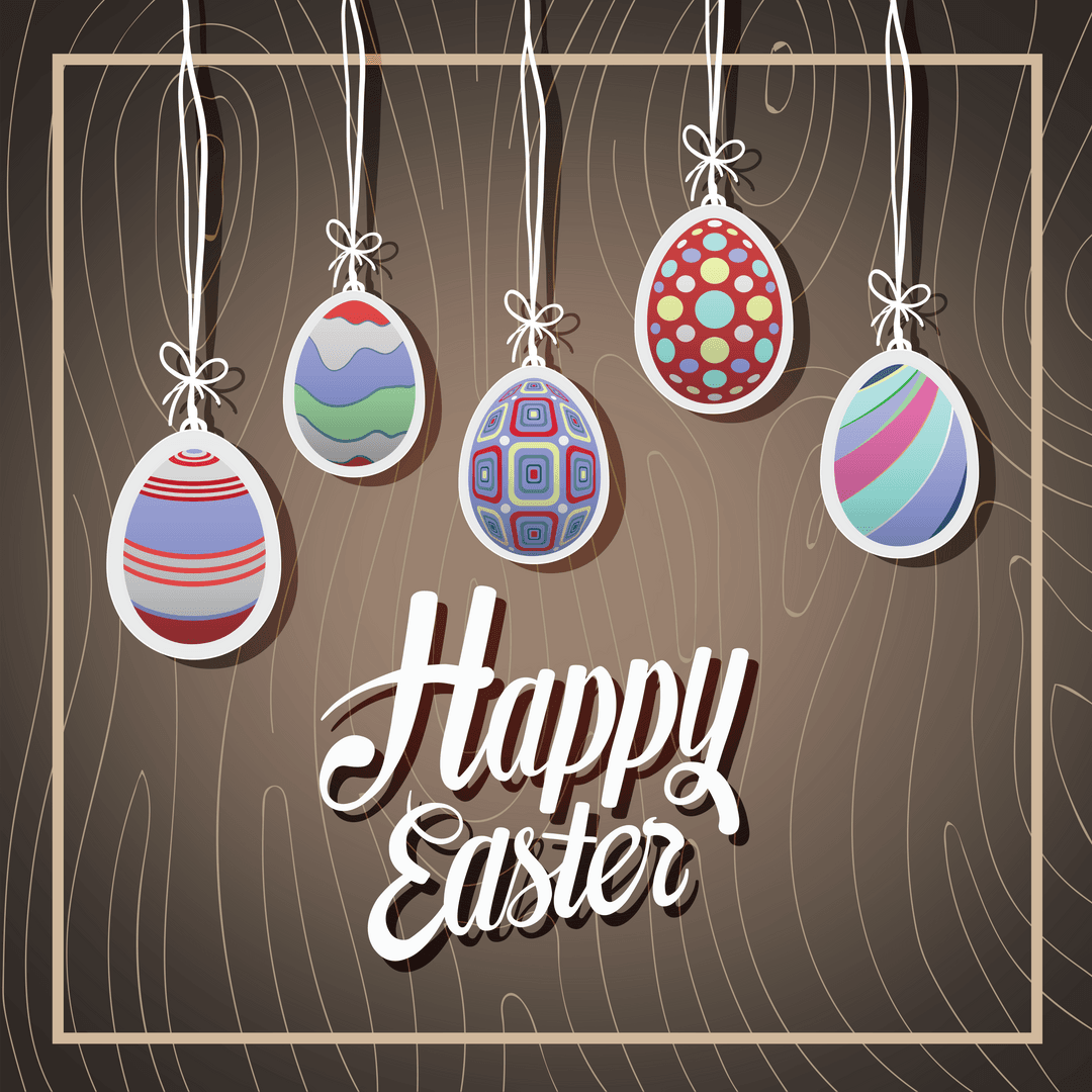 Easter Celebration Text with Hanging Eggs on Transparent Background
