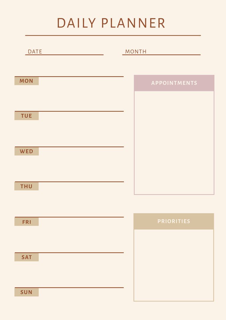 Minimalist Weekly Planner Template with Appointments and Priorities Sections - Download Free Stock Templates Pikwizard.com