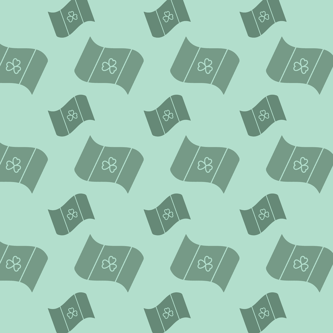 Seamless Pattern of Irish Clover Flag on Transparent Green Background