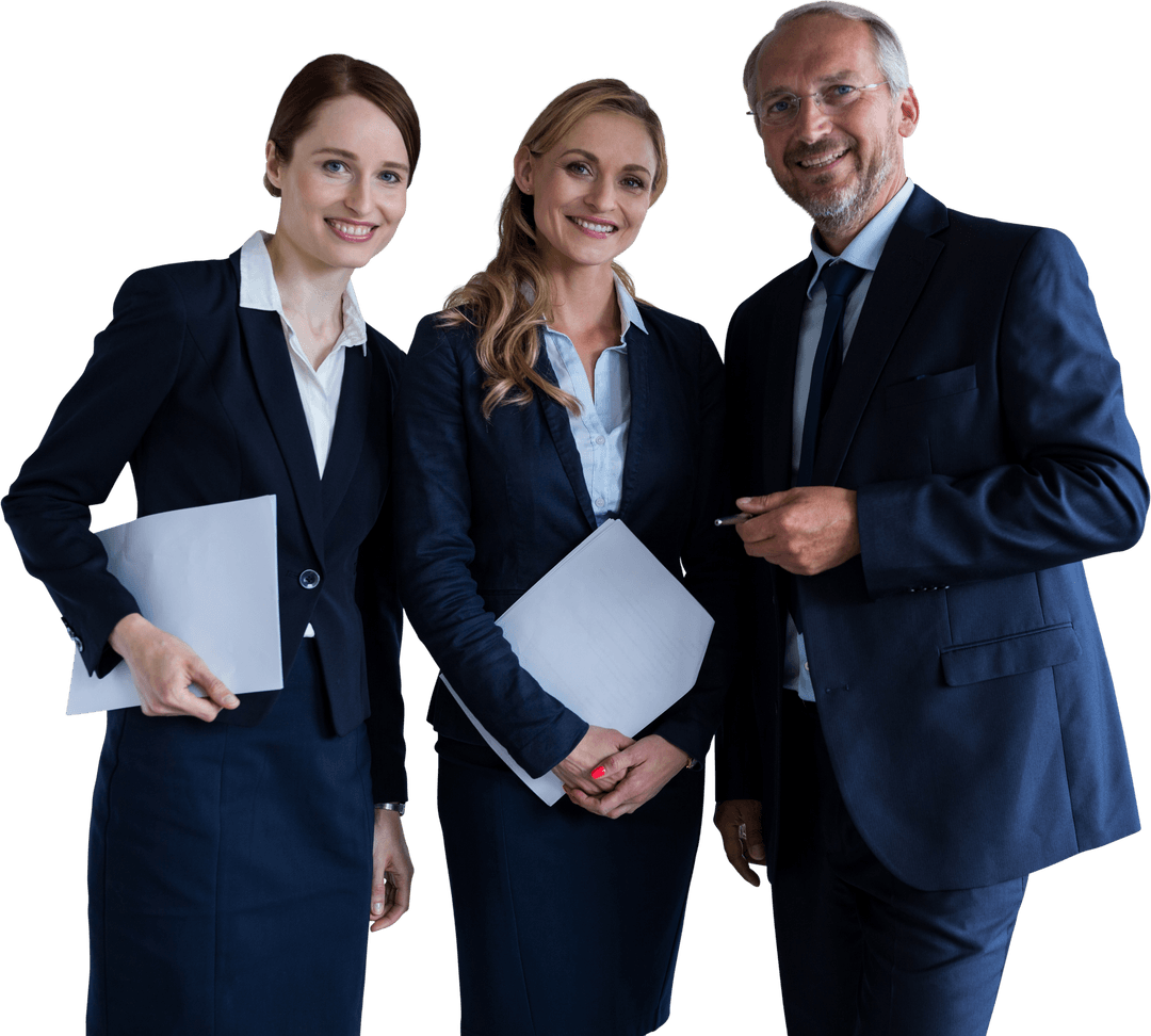 Transparent Portrait of Smiling Business Colleagues in Formal Attire