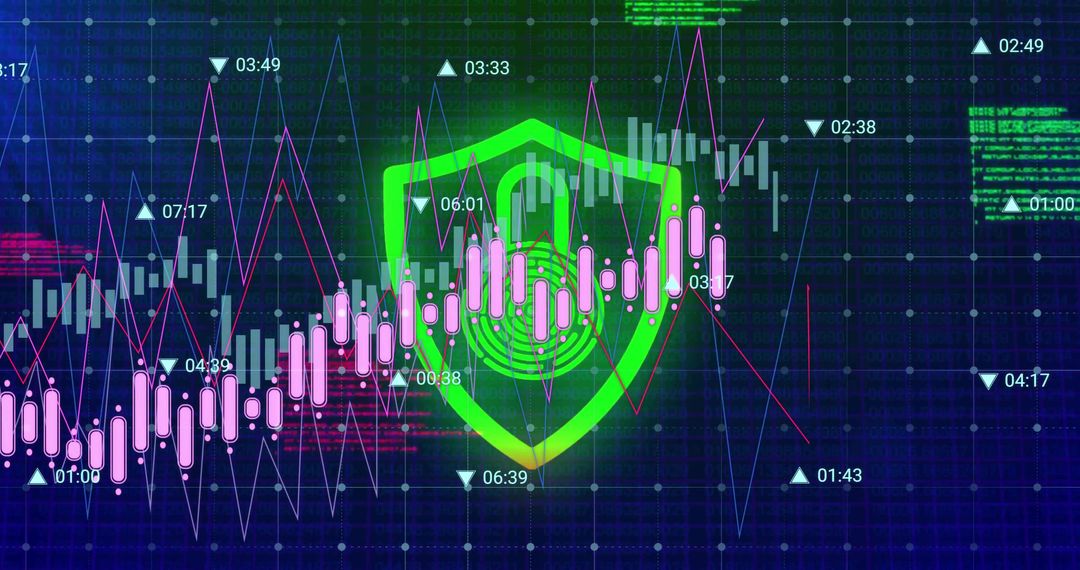 Financial Technology Interface with Candlesticks and Security Icon