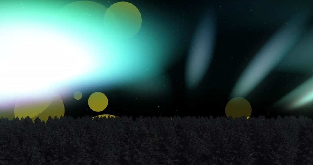 Enchanting Fir Trees Under Northern Lights with Bokeh Effect