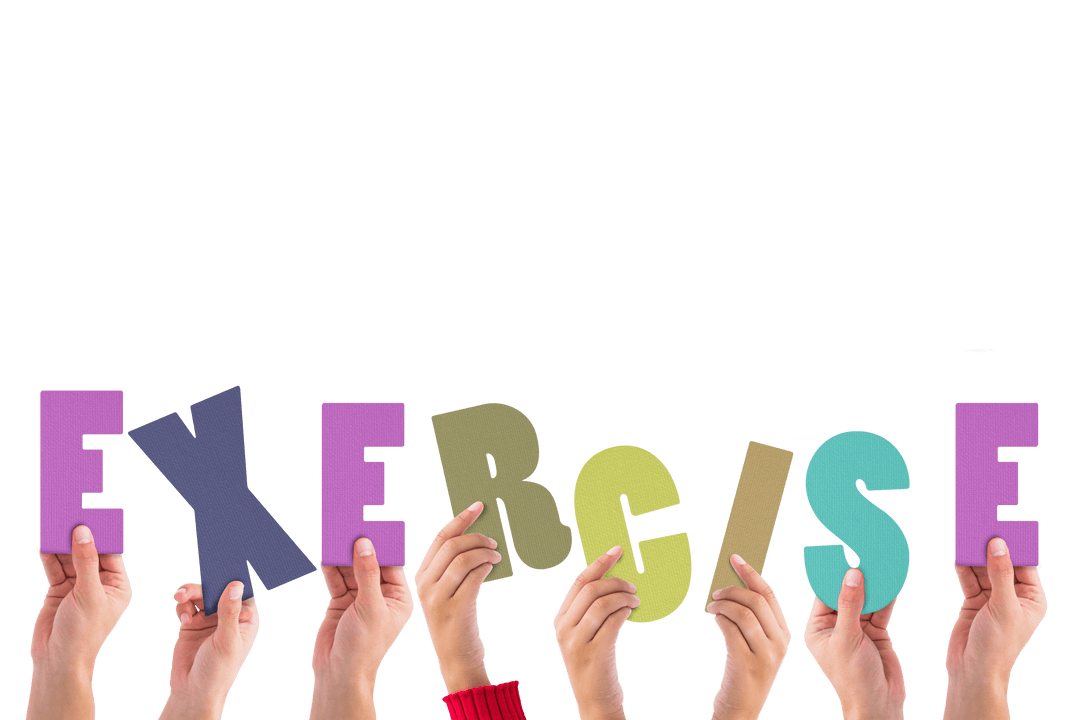 Hands Holding Exercise Text on Transparent Background