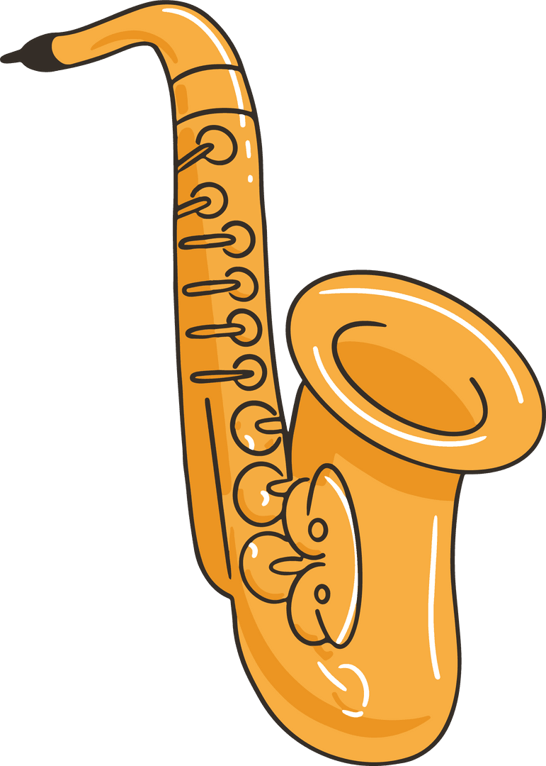 Flat Design Brass Saxophone on Transparent Background