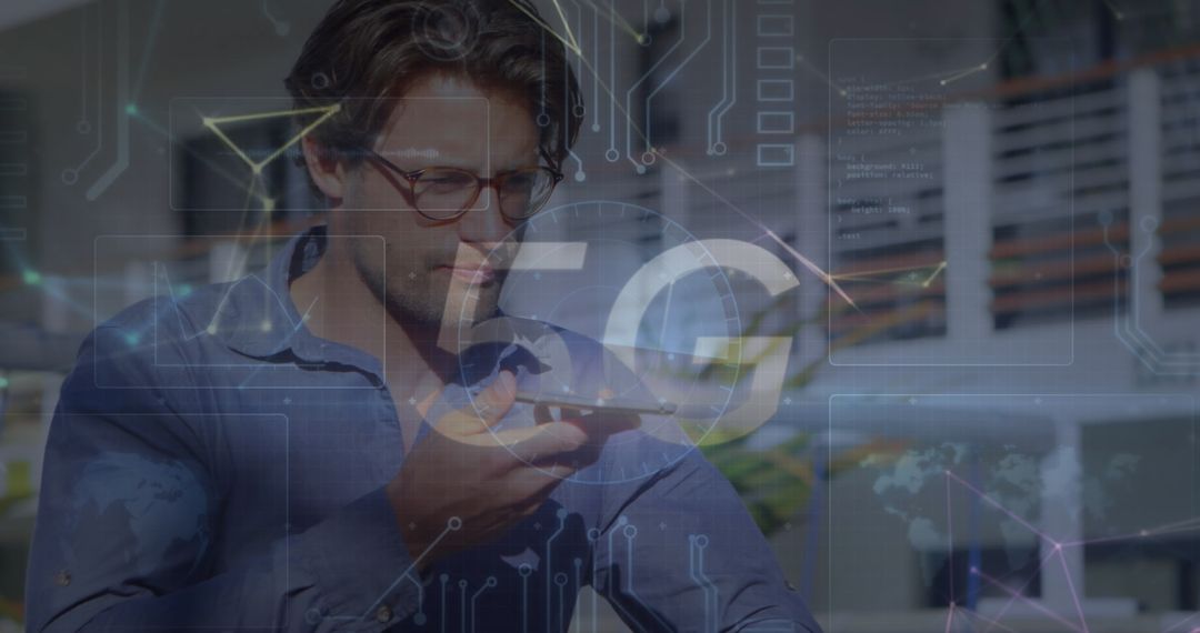 Man Using Smartphone with 5G Technology Overlay