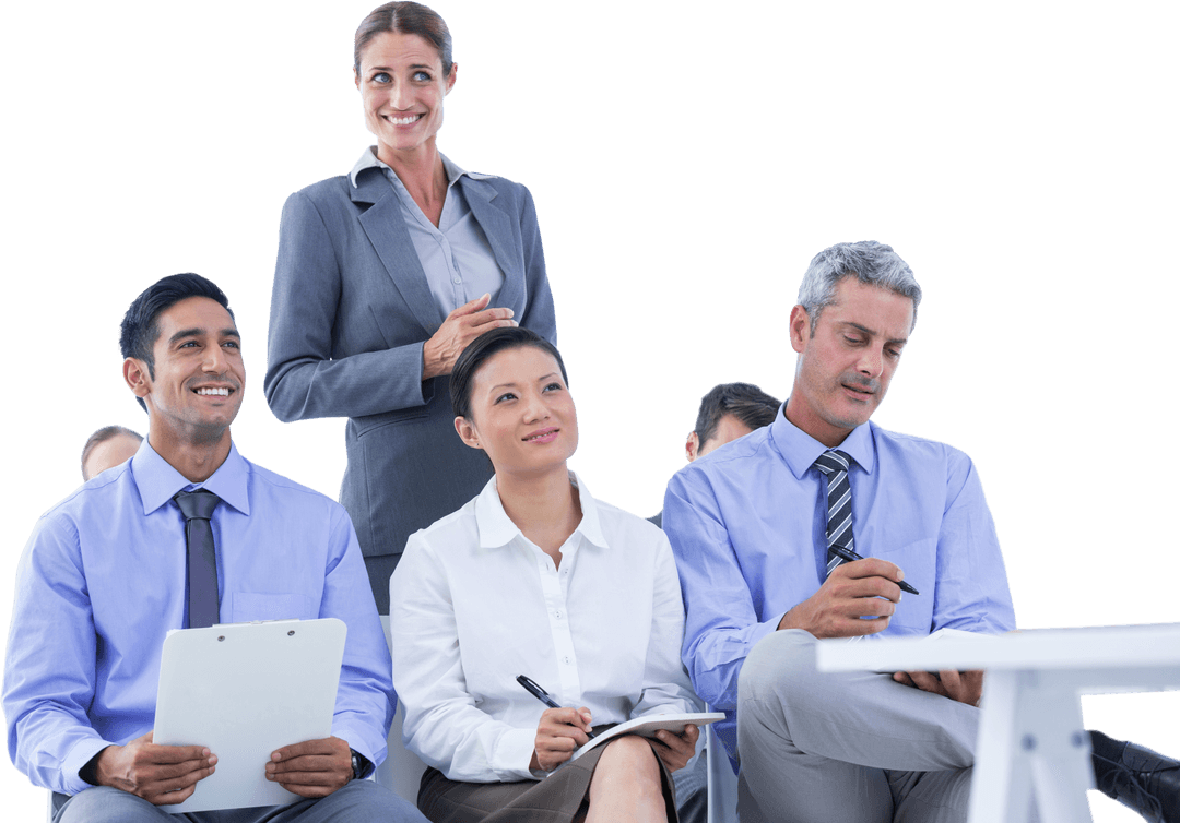 Transparent Business Team Engaged in Meeting Discussion