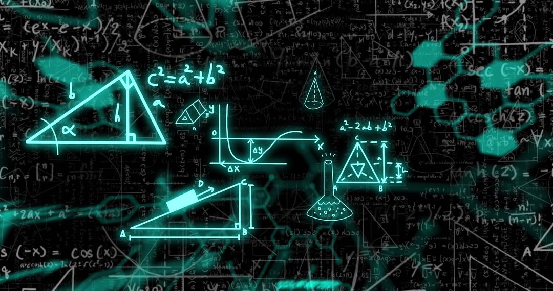 Futuristic Mathematical Formulae and Scientific Graphics on Black Background