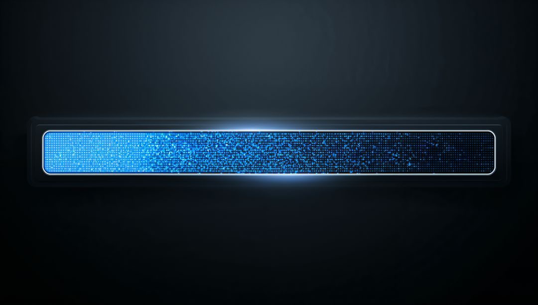 Glowing cyan-blue progress bar emitting digital particles for ...