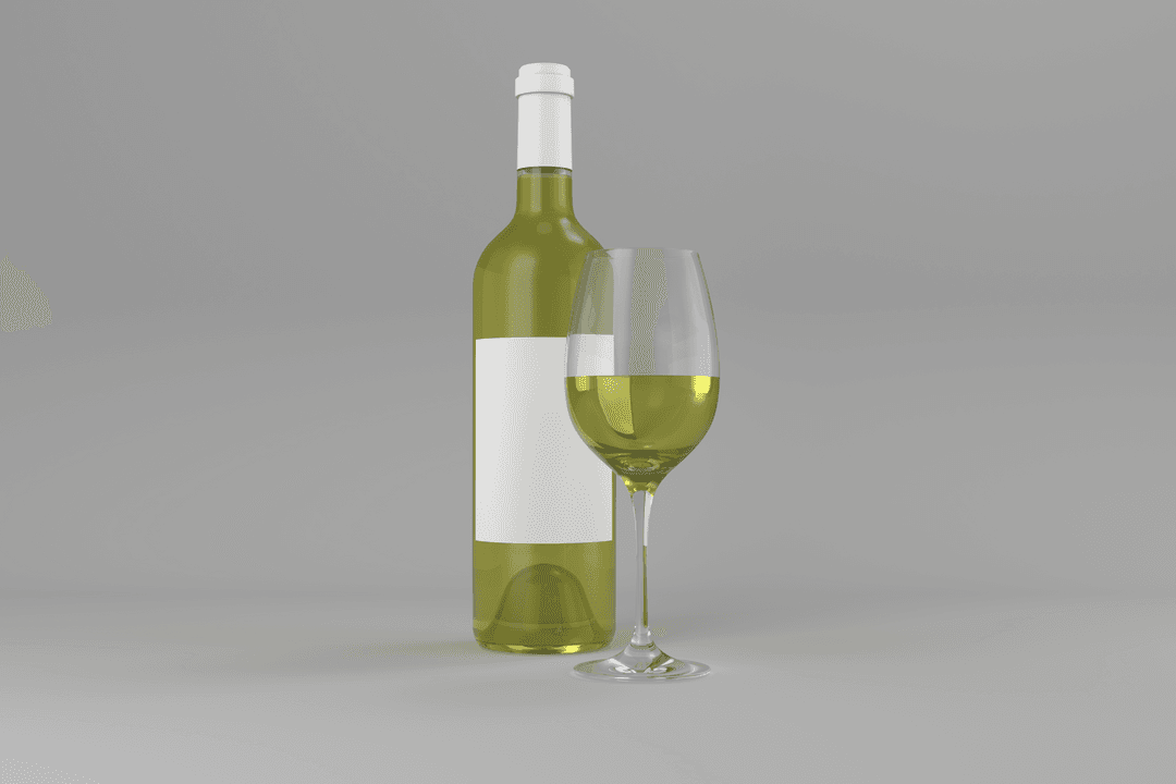 Transparent Green Wine Bottle and Glass on Table