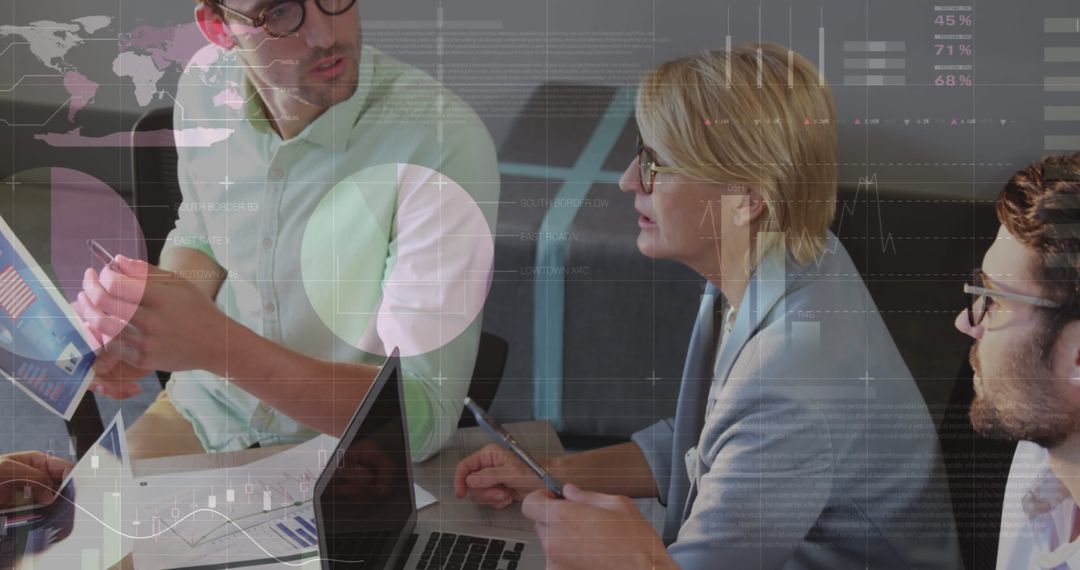 Collaborative Team Meeting with Data Visualization Overlay