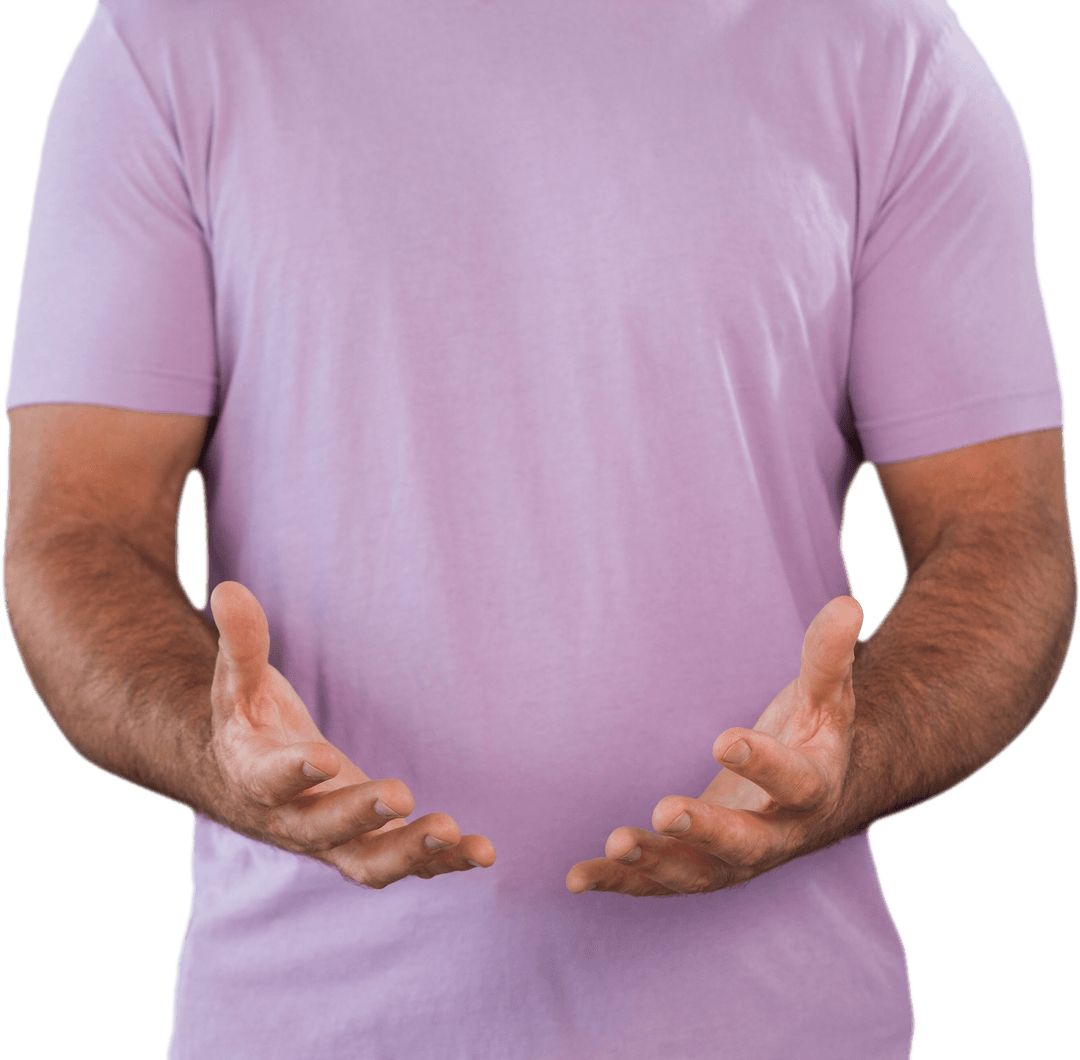 Man Displaying Open Hands Transparent Advertising Gesture