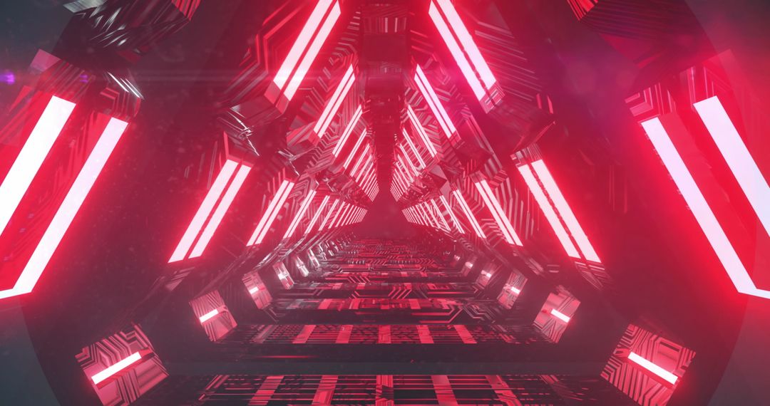 Futuristic Corridor with Neon Red Illumination
