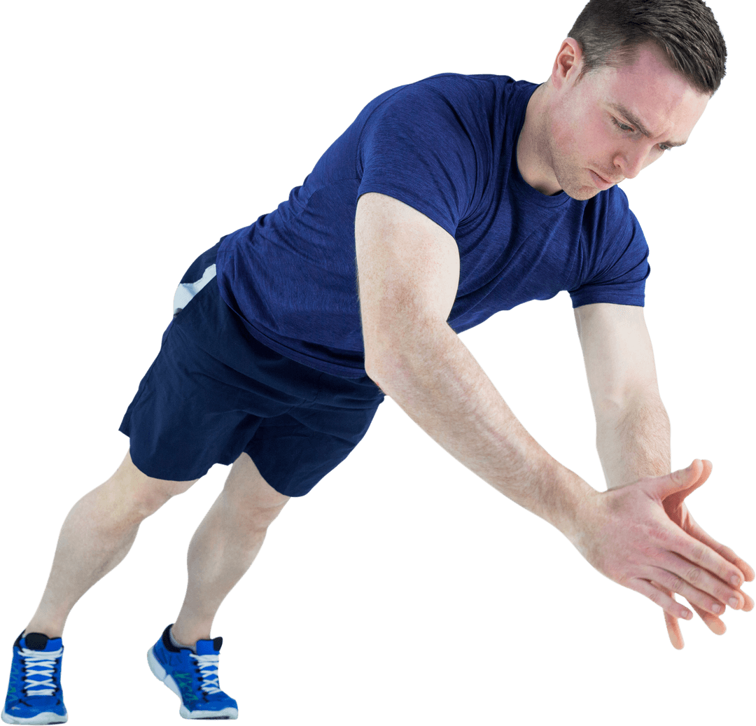 Fit Man Performing Clapping Push-Ups on Transparent Background