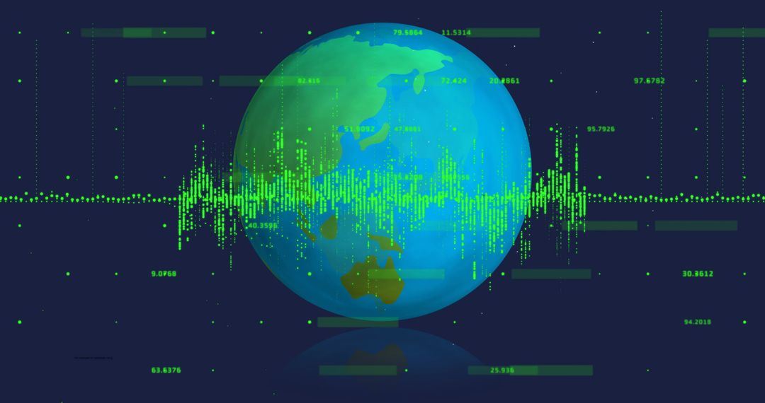 3D Globe with Green Data Waveforms Overlayed