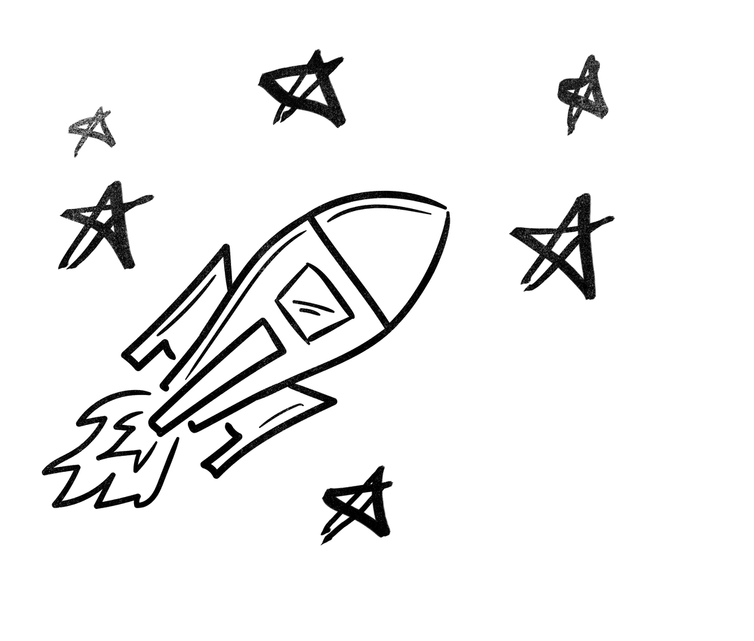 Hand Drawn Rocket with Stars on Transparent Background