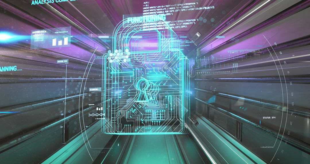 Digital Security Lock in Futuristic Virtual Corridor
