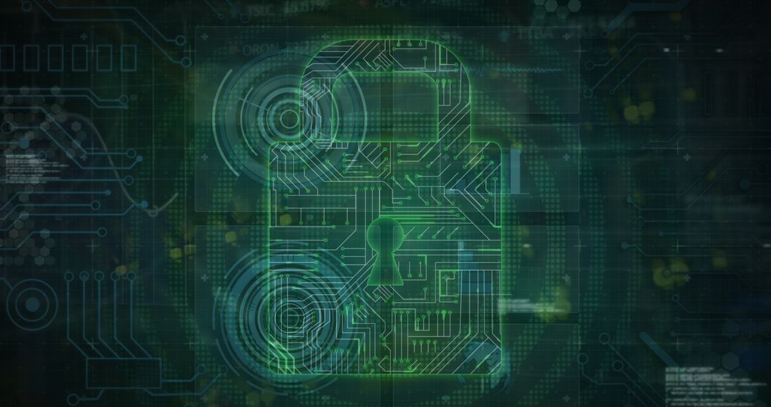 Digital Circuit Board Padlock Symbolizing Cybersecurity and Encryption