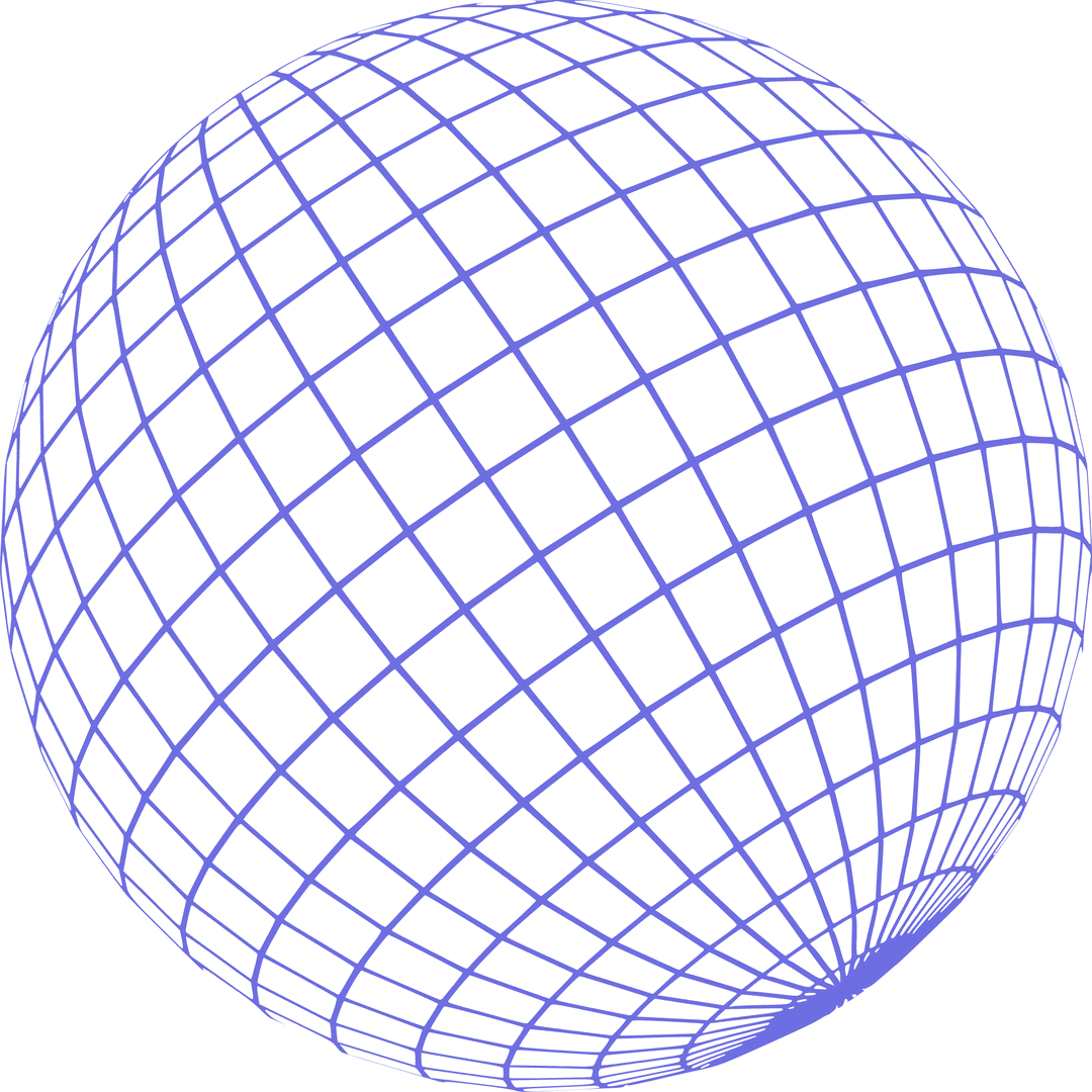 3D Wireframe Sphere with Blue Grid on Transparent Background