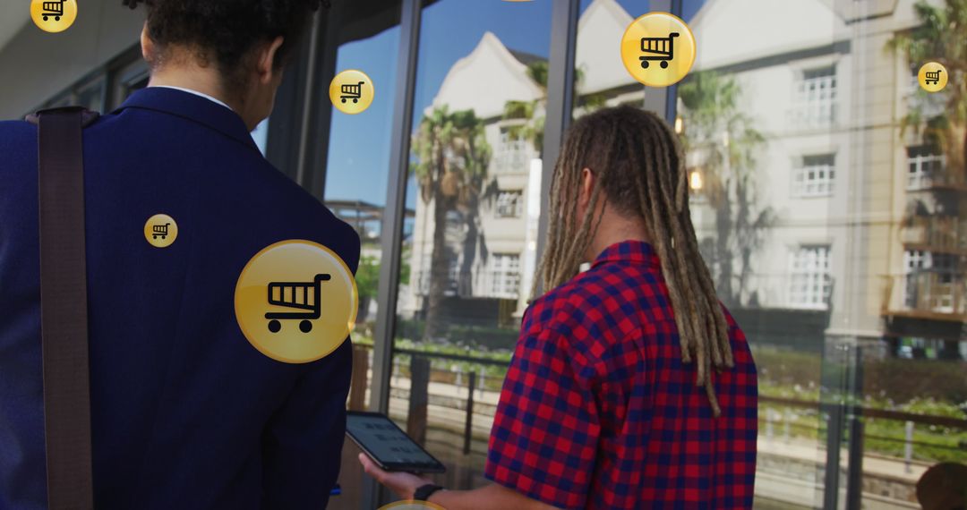 Diverse Coworkers Discussing E-commerce Strategy Walking Outdoors