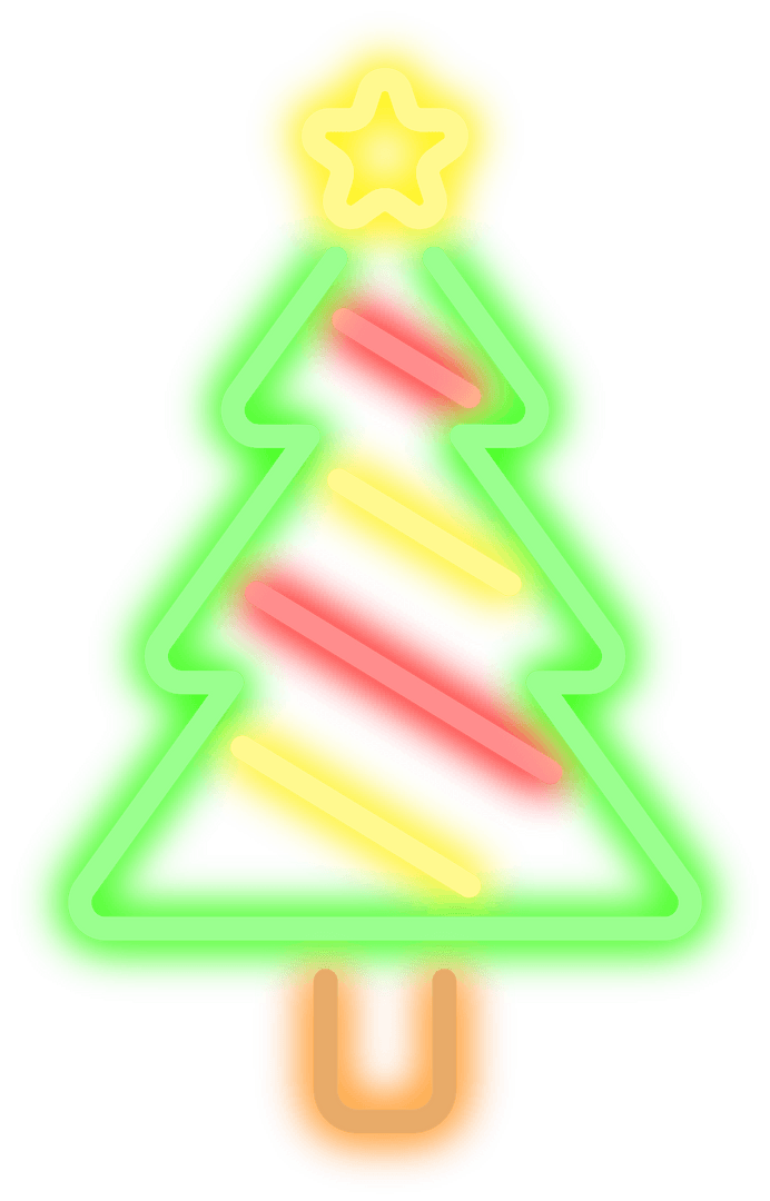 Transparent Neon Christmas Tree Icon on White Background