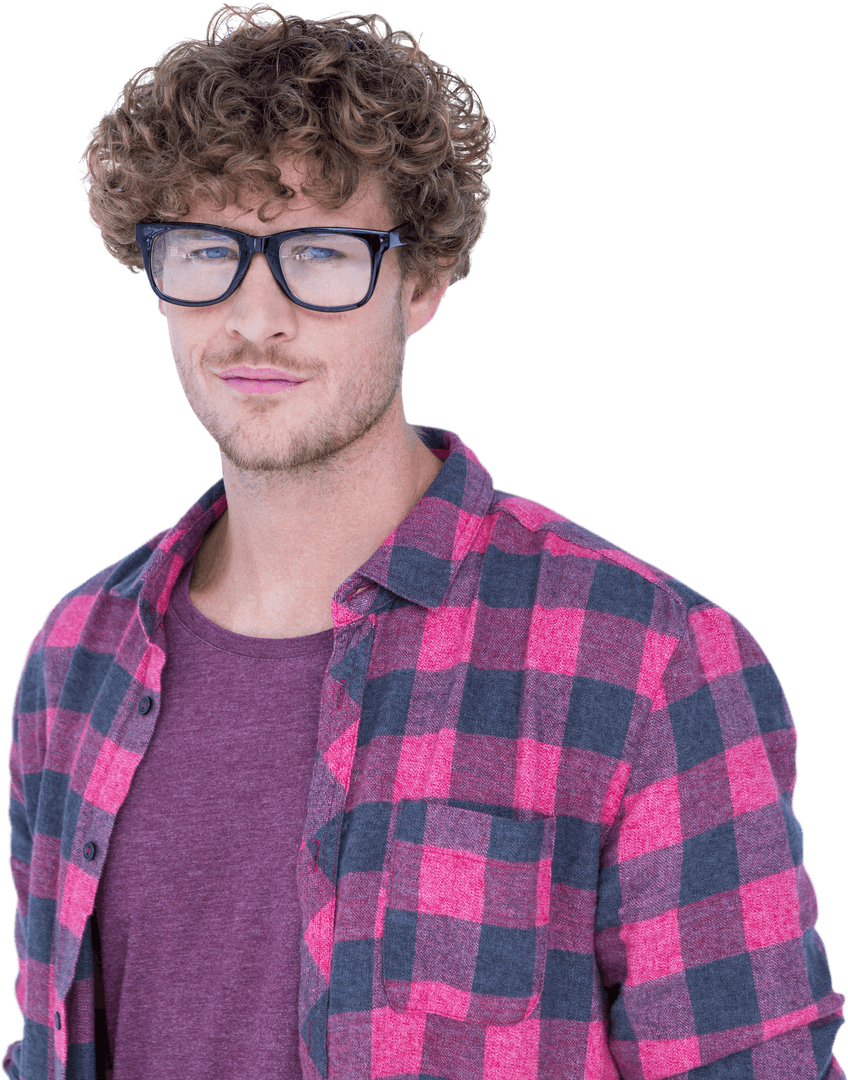 Confident Young Man with Geek Glasses on Transparent Background