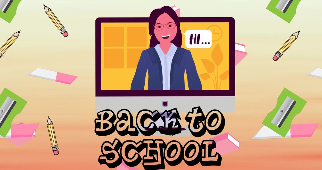 Animated Back to School with Teacher Greeting Concept